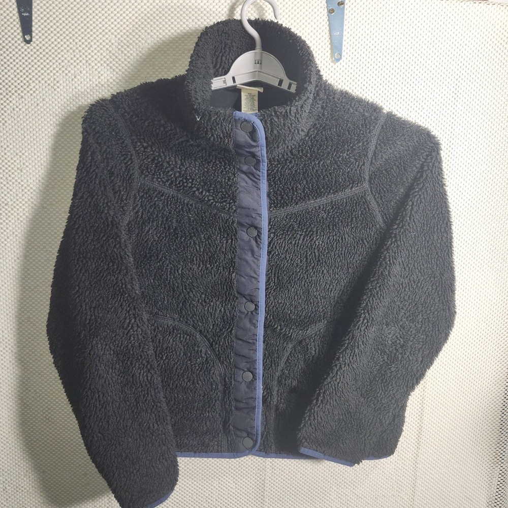 LL Bean Black Fleece Snap‎ Collar Jacket Women's LG REG Recycled Polyester
